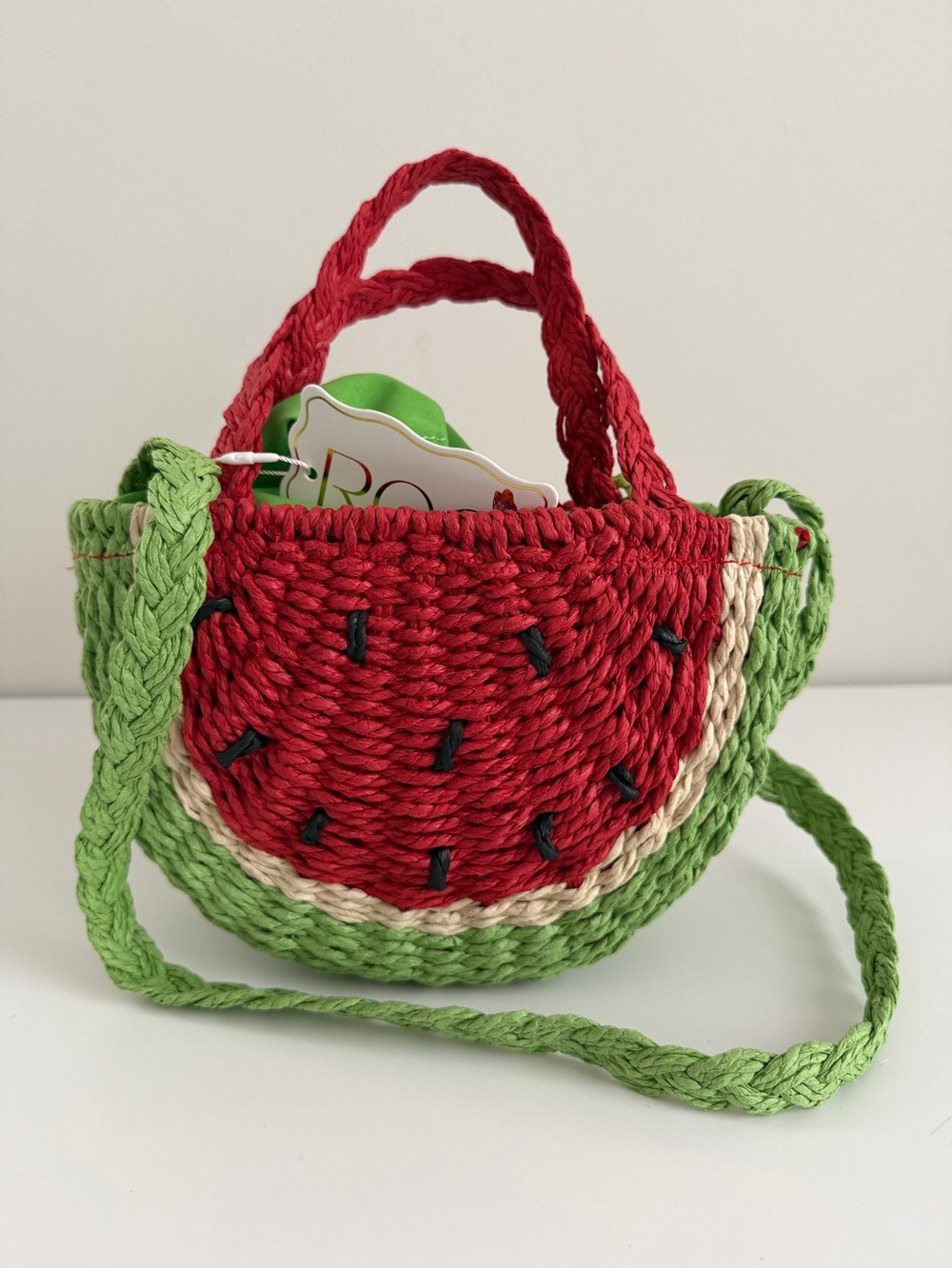 Watermelon Straw Crossbody Bag - Red & Green
